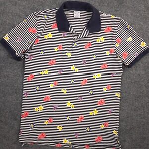 Brooks Brothers Performance Polo Shirt Mens L Navy Striped Floral Flag Print AOP